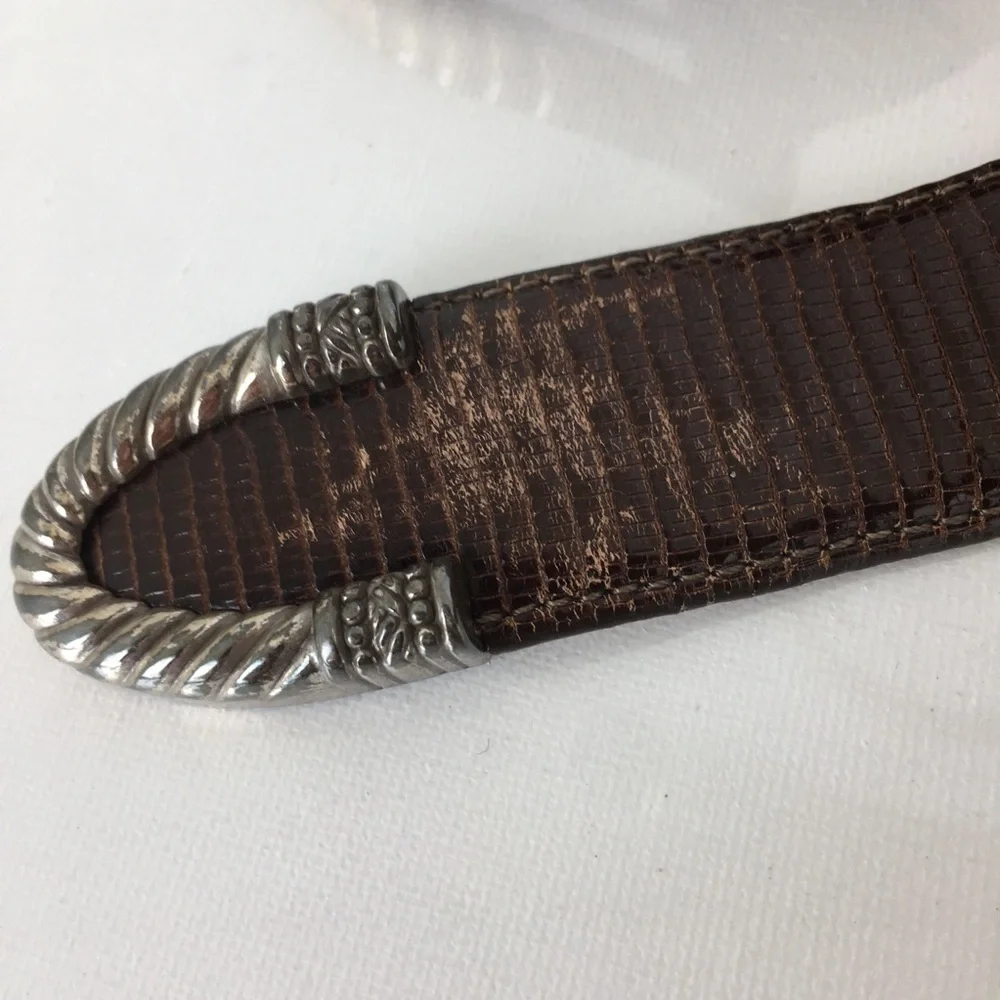 Brighton Brown Leather Belt Snakeskin Embossed Women’s Size S Preppy Old Money